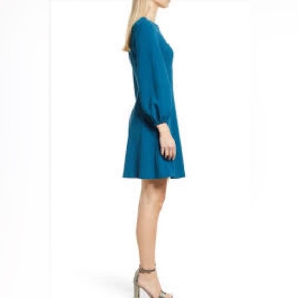 Eliza J Elegant Teal Dress with Balloon Sleeves - Picture 3 of 8